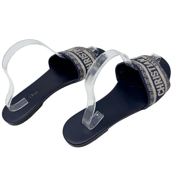 CHRISTIAN DIOR Dway Navy Blue White Slide Sandal Embroidered Logo EU 39 US 9 - Picture 6 of 12